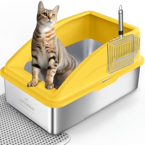 AIPERRO Stainless Steel Litter Box | XL Metal Cat Litter Boxes with Lid by AIPERRO