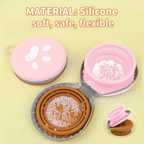 Collapsible Dog Bowls, 2-in-1 Pet Food Water Feeder Brown Pink - Image 6