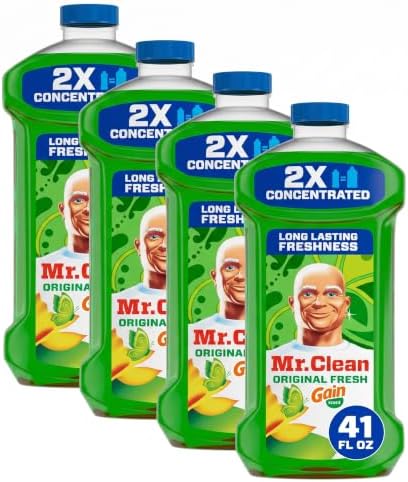 Mr. Clean All Purpose Cleaner, Floor Cleaner for Mopping Home, Bathroom, & Kitchen, Cleaning Liquid for Mop & Bucket, Cleaning Supplies, Multi-Surface Dilutable, Gain, 41oz (Pack of 4) by MrClean