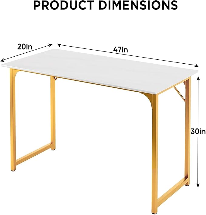PayLessHere | 47 Inch Computer Desk | White Gold | Sturdy Office Desk | Metal Frame, Adjustable Feet | Water-Resistant, Scratchproof Surface | Writing Table for Home Office or Study | Pack of 1 - Image 3