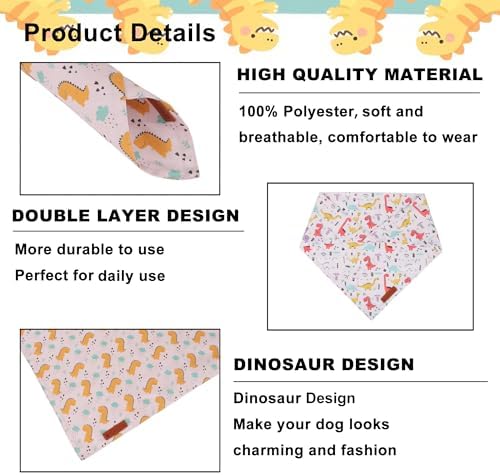 ADOGGYGO Dinosaur Dog Bandanas Boy, 2 Pack Cute Dino Puppy Bandana, Large - Image 5