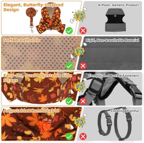 KOOLTAIL Fall Dog Harness and Leash Set for Small Medium Dogs Cats,Thanksgiving Cute Puppy Vest Harnesses with Bowtie, Step in No Pull Soft Mesh Padded Adjustable Harness for Extra-Samll Pet Boy Girl - Image 5