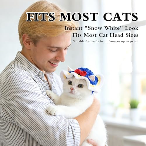 White Snow Cat Hat, Cotton & Soft Cute Knitted Hats for Cats Birthday Party Spring Christmas Puppy Hat for Small Pets (White Snow, M) - Image 3
