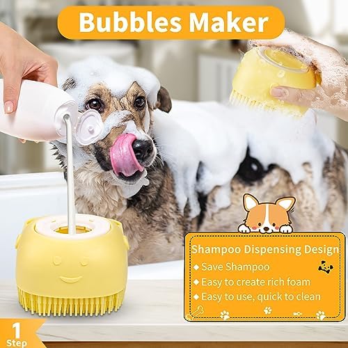 Comotech 6PCS Dog Bath Brush & Dog Toothbrush | Adjustable Handle Shampoo Brush & Scrubber for Short & Long Haired Dogs & Cats | Effectively Solve Odor & Stain Removal Problems (Orange Yellow Yellow) - Image 2