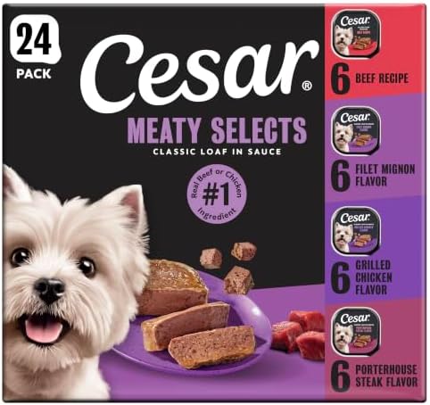 Cesar Classic Loaf in Sauce Wet Dog Food, Meaty Selects, 3.5 oz, 24 Count by Cesar