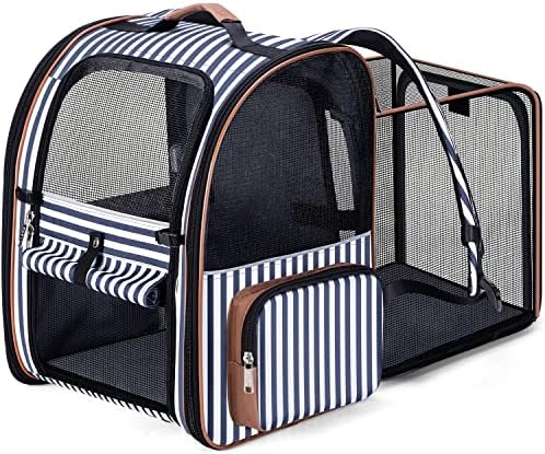 Extra Large Cat Backpack Carrier Expandable Pet Carrier Backpack for Small Dogs Medium Cats Fit Up to 18 Lbs, Dog Backpack Carrier, Foldable Puppy Backpack Carrier for Travel, Hiking,Striped by LEKEBOBOR
