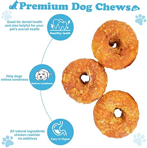Dog Treats Long Lasting for Large Dog Clean Teeth Chicken Wrapped Rawhide Donuts 1lb/454g - Image 2