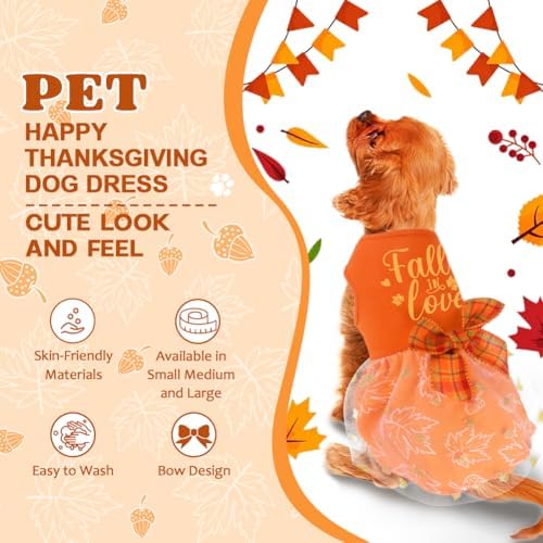 Dog Thanksgiving Outfit Funny Puppy Dog Dress with Bow for Small Medium Dogs Cute Fall Pet Costume for Cats Dogs Thanksgiving Day Halloween - Image 5