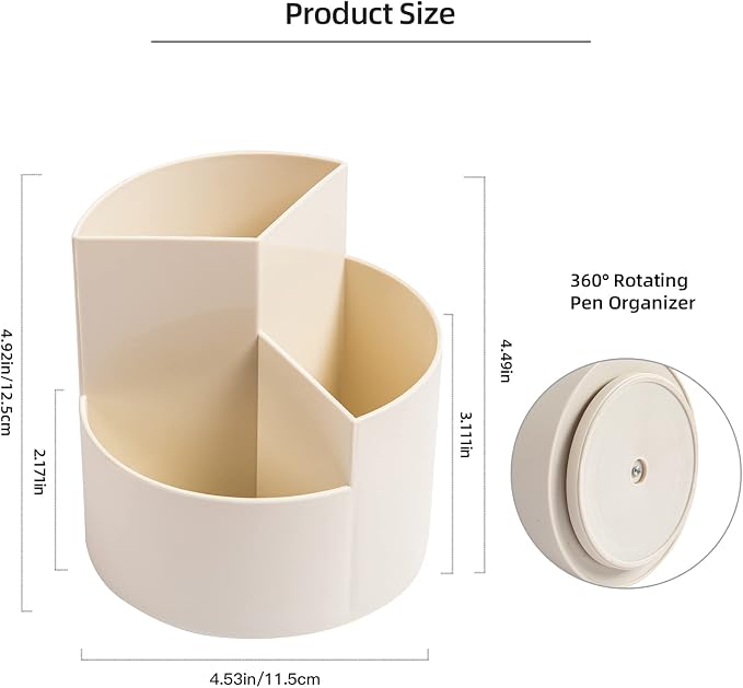 Desk Pencil Pen Holder, 3 Slots 360-Degree Spinning Organizers, Desktop Storage Stationery Supplies, Cute Cup Pot for Office, School, Art Supply, Kids - White - Image 7