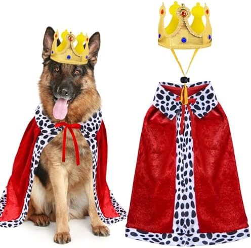 GOYOSWA Dog King Cloak & Crown Set - Funny Halloween Costume for Large Dogs by GOYOSWA