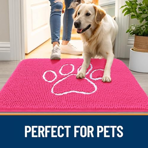 OLANLY Dog Door Mat for Muddy Paws 30x20, Paw Print Design Chenille Mud Mat - Image 6