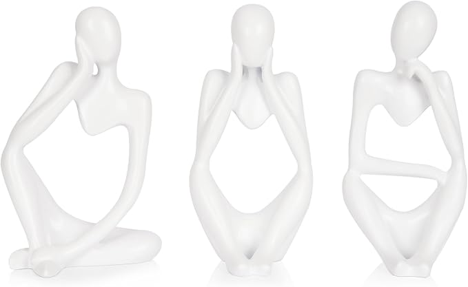 Sandstone Resin Thinker Style Abstract Sculpture Statue Collectible Figurines Home Office Bookshelf Desktop Decor (Small White, 3pcs) by Ozzptuu