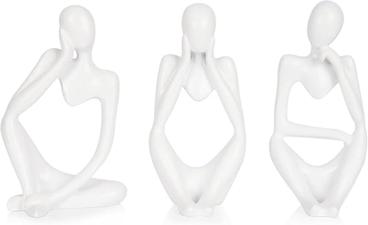 Sandstone Resin Thinker Style Abstract Sculpture Statue Collectible Figurines Home Office Bookshelf Desktop Decor (Small White, 3pcs) by Ozzptuu