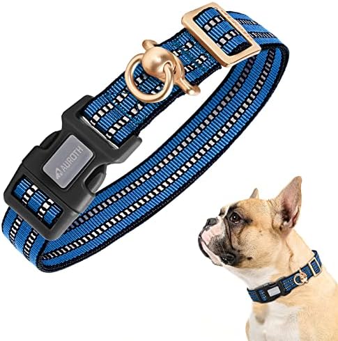 Auroth Dog Collar for Medium Large Dogs, Reflective Dog Collar, Soft Nylon Adjustable Dog Collars with Heavy Duty Metal D Ring Tangle Free (Medium:12"-19.6", Dark Blue) by AurothPets