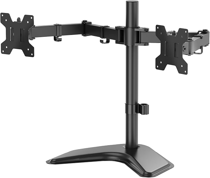 WALI Dual Monitor Stand, Freestanding Full Motion Monitor Desk Mount Fits 2 Screens up to 27 inches, Dual Monitors Arm Fits up to 22lbs, VESA 75x75 100x100 (MF002LM), Black by WALI