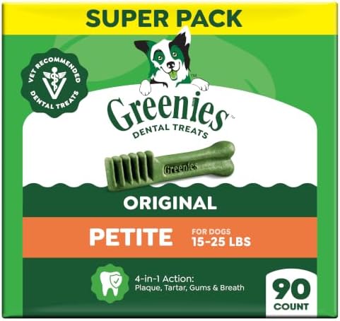 Greenies Petite Natural Dental Dog Treats, Original Flavor, 90 Count by GREENIES