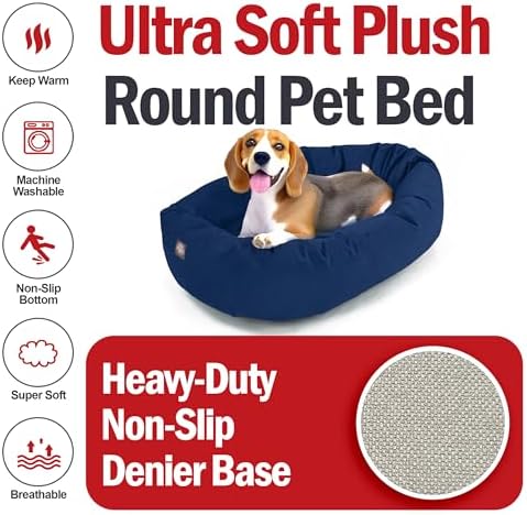 Majestic Pet 32 Inch Suede Calming Dog Bed Washable – Cozy Soft Round Dog Bed with Spine Support for Dogs to Rest Their Head - Fluffy Donut Dog Bed 32x23x7 (Inch) - Round Pet Bed Medium – Navy (2025) - Image 6