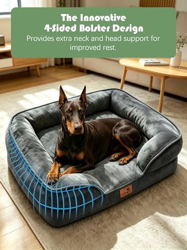 Spotted Play Orthopedic Dog Bed with Sides - Sofa Beds for Extra Large Dogs, Supportive Foam Pet Couch Bed with Washable Removable Cover, Waterproof Lining and Non-Slip Bottom, Dark Grey - XL-Plus - Image 5