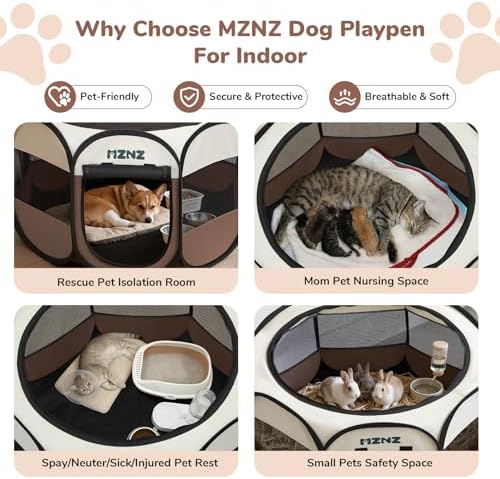 Dog Cat Small Animal Puppy Playpen Crate, Medium, Brown - Image 4