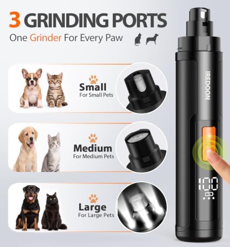 IREDOON Dog Nail Grinder with 4 LED Lights, 3 Speeds Super Quiet for Pets - Image 2