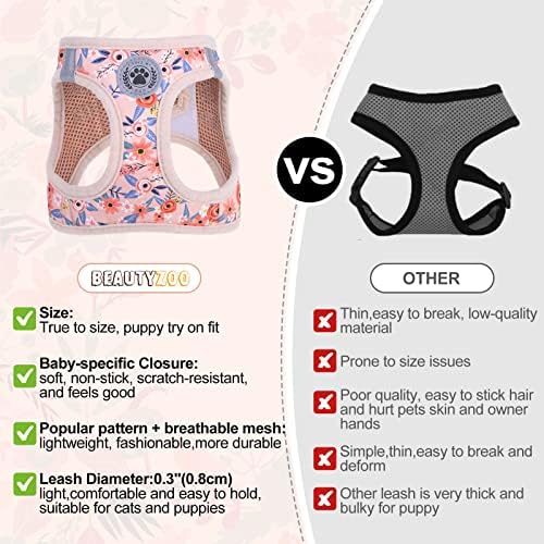 BEAUTYZOO Small Dog Harness and Leash Set,No Pull Puppy Pet Vest- Floral, S - Image 5