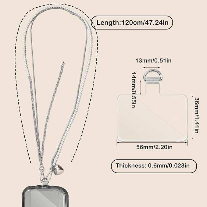 Phone Crossbody Lanyard Double Phone Lanyard,Pearl Chain&Metal Chain Double Universal Phone Strap with Phone Tether Patches for Most Phone(K) - Image 2
