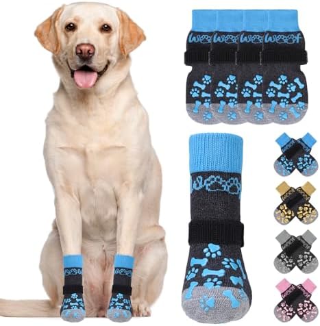 KOOLTAIL Dog Socks Shoes for Hot Pavement to Prevent Licking Paws, Winter Dog Boots&Paw Protector for Hardwood Floors Anti Slip,Traction Control Grip Booties for Small Medium Large Senior Dogs, Blue S by KOOLTAIL
