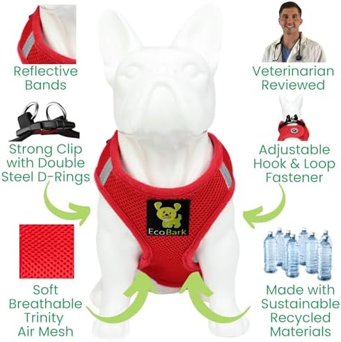 EcoBark Small Dog Harness for Toy Breed Dogs & Puppies, Luxury Mesh, Red - Image 6