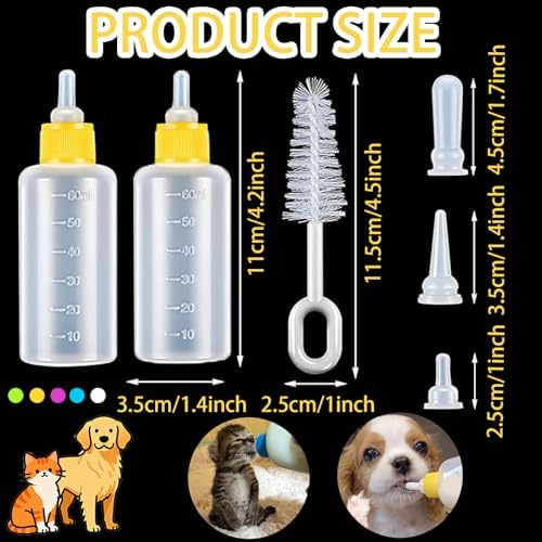 60ml Newborn Pet Feeding Bottle Kit | Puppy Kitten Nursing Bottles with 10 Silicone Nipples, Cleaning Brushes & Nipple Puncher | Anti-Choke Milk Feeder for Small Animals - Image 2