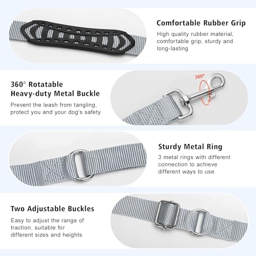 8.5ft Hands Free Dog Leash Adjustable for Medium Dogs, Grey - Image 5
