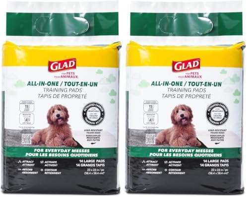 Glad for Pets Black Charcoal Puppy Pads, All-in-One | Puppy Potty Training Pads that Absorb & NEUTRALIZE Urine Instantly | New & Improved Quality Puppy Pee Pads, 14 Count (Pack of 2) by GladTrashFoodStorage