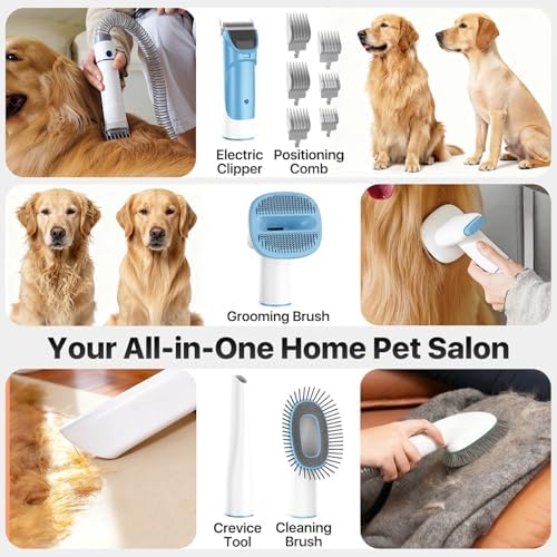 Buenkee Dog Grooming Vacuum Kit, 15000Pa Clipper, Shedding Brush, 2L, Blue - Image 3