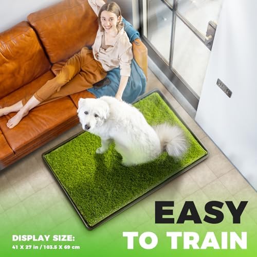 Hompet Dog Grass Pad with Tray Large, 41"x27", 2 Reusable Artificial Turf for Dogs Potty, Waterproof Non-Slip Washable Pee Pads, Quickly Absorbency Portable Dog Litter Box for Indoor/Outdoor Use - Image 5