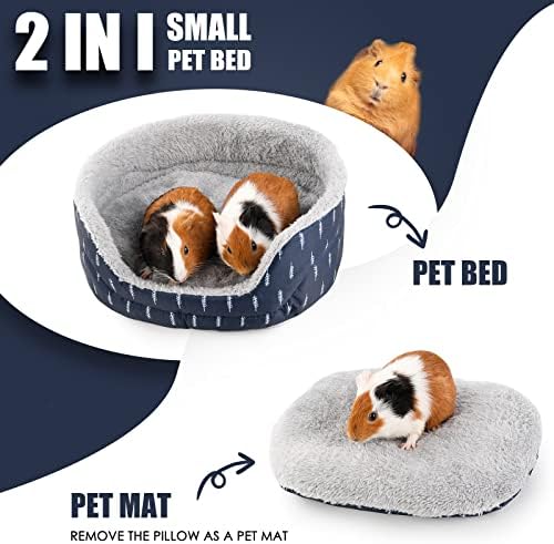 Guinea Pig Bed, Oval Cuddler, Removable Pad, Polyester, Ideal for Small Pets, Cuddle Cup Shape, Dark Blue, Leaf Pattern - Image 2
