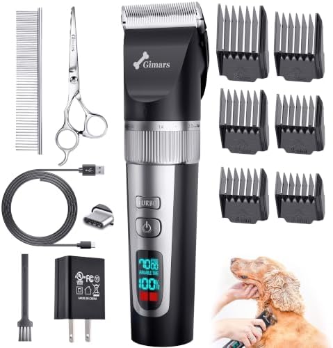 Gimars Professional 7000rpm Low Noise 55db Cordless Rechargeable Dog Clippers, 3.0 Motor Powerful Dog Long Hair Trimmer Grooming Shaver Kit, Home Electric Pet Hair Clippers for Cat, Horse by Gimars