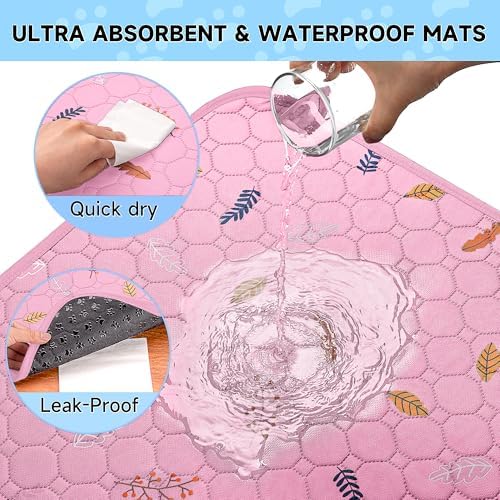 Sunheir Washable Pee Pads for Dogs 2-Pack Reusable Puppy Pads Pet Training Pads, Waterproof Dog Pee Pads for Crate, Whelping Pad, Non-Slip Protects Against Urine Leakage (Leaves - Pink, 24x36) - Image 3
