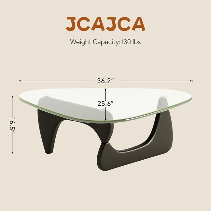 Coffee Table for Living Room Mid Century Modern Center Table with Glass Top and Wood, 36 Inch, Transparent/Black - Image 2
