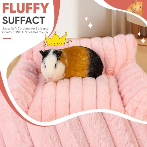 Guinea Pig Couch - Fluffy Small Pet Sofa with with Two Removable Washable Covers, Guinea Pig Bed with Stuffed Arms and Back, Super Cozy Corduroy Fleece, Pink and Dark Gray Respectively - Image 4