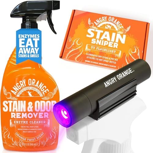 ANGRY ORANGE Pet Stain & Odor Remover Kit for Dog Urine - Enzyme Cleaner - Citrus - 32 oz + UV Flashlight by AngryOrange