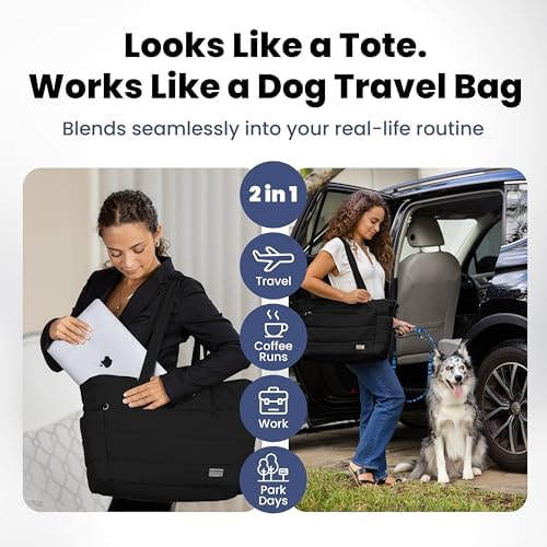 Rubyloo Dog Mom Essentials Bundle - Puffer Tote with Storage Containers (Black) and 32 oz Water Bottle with Detachable Bowl (Dog Mom) - Travel Bag and Hydration Set - Image 4