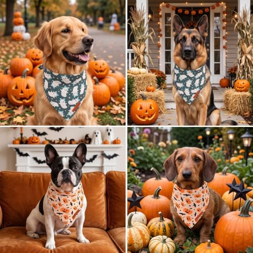 ADOGGYGO Halloween Dog Bandanas Girl Boy, Ghost Pumpkin Dog Scarf, X-Large - Image 2