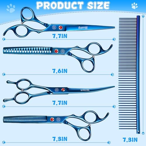 Professional Dog Grooming Scissors Set, 7 Inch/8 Inch Pet Grooming Scissors Chunkers Shears for Dog, Curved Dog Grooming Scissors, Thinning Shears for Dog with Grooming Comb - Image 5