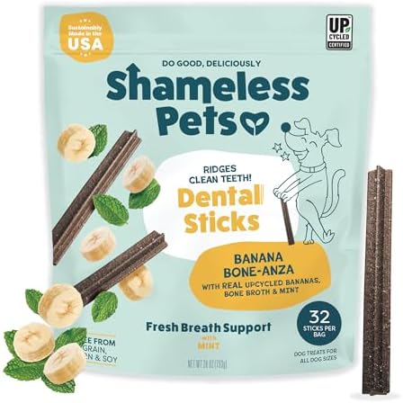 Shameless Pets Bone Broth, Banana & Mint Dental Chews for Dogs, 32 Chews by SHAMELESSPETS
