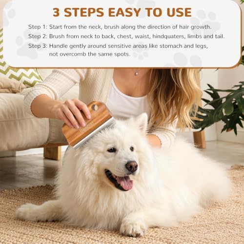 Pawaboo Deshedding Brush for Dogs&Cats, Wood Dog Hair Removal Comb, 5.1inch - Image 6