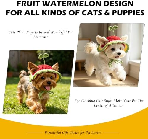 Watermelon Cat Hat, Cotton & Soft Cute Knitted Hats for Cats Birthday Party Christmas Puppy Hat for Small Pets (Green,M) - Image 7