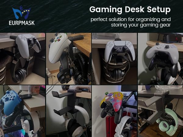 Rotating Headphone Stand - EURPMASK Upgraded PC Gaming Headset Stand, Adjustable Clamp-on Headphone Holder, Headphones Hanger Hook Under Desk with 360 Degree Swivel&Cable Clip Organizer - Darth Vader - Image 7