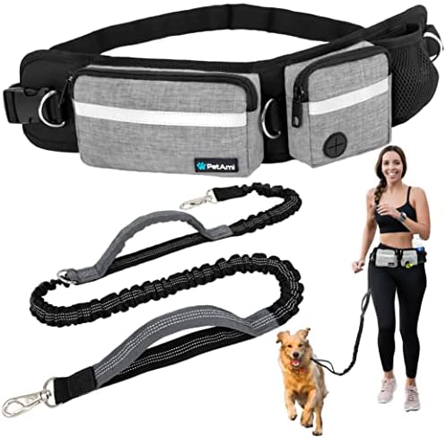 PetAmi Hands Free Dog Leash with Waist Running Belt Bag, Single (Gray) by PetAmi