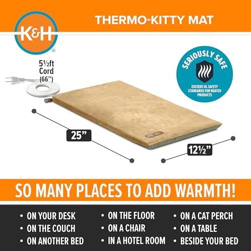 K&H Heated Cat Bed, Thermo-Kitty Mat Indoor, Safety Listed, 6W, Sage/Tan - Image 2