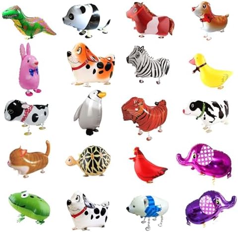 20Pcs Set Walking Animals Balloons Set, Pets Walking Balloons, Mylar Foil Helium Aluminum Balloon Kit for Kids Birthday Party Baby Shower Decor Children Gift by CUGBO