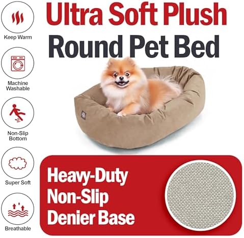 Majestic Pet 24 Inch Suede Calming Dog Bed Washable – Cozy Soft Round Dog Bed with Spine Support for Dogs to Rest Their Head - Fluffy Donut Dog Bed 24x19x7 (Inch) - Round Pet Bed Small – Stone (2025) - Image 6